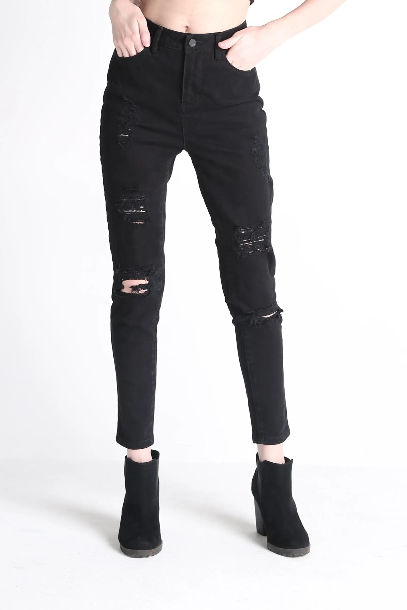 Super High Waist Jeans With Ripped Detail