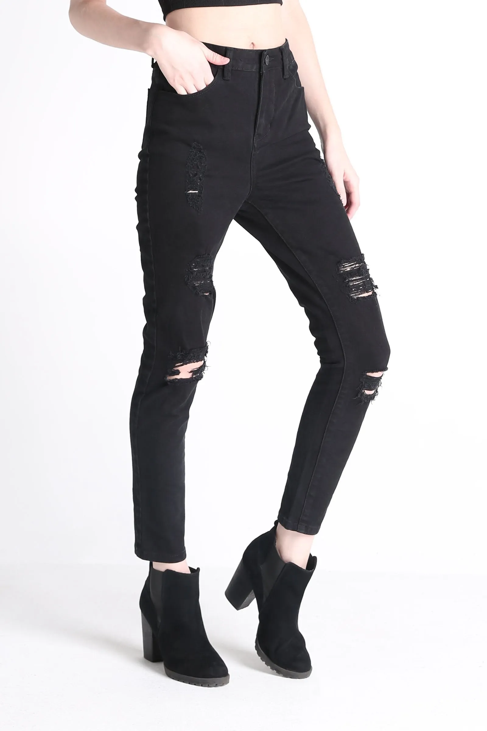 Super High Waist Jeans With Ripped Detail